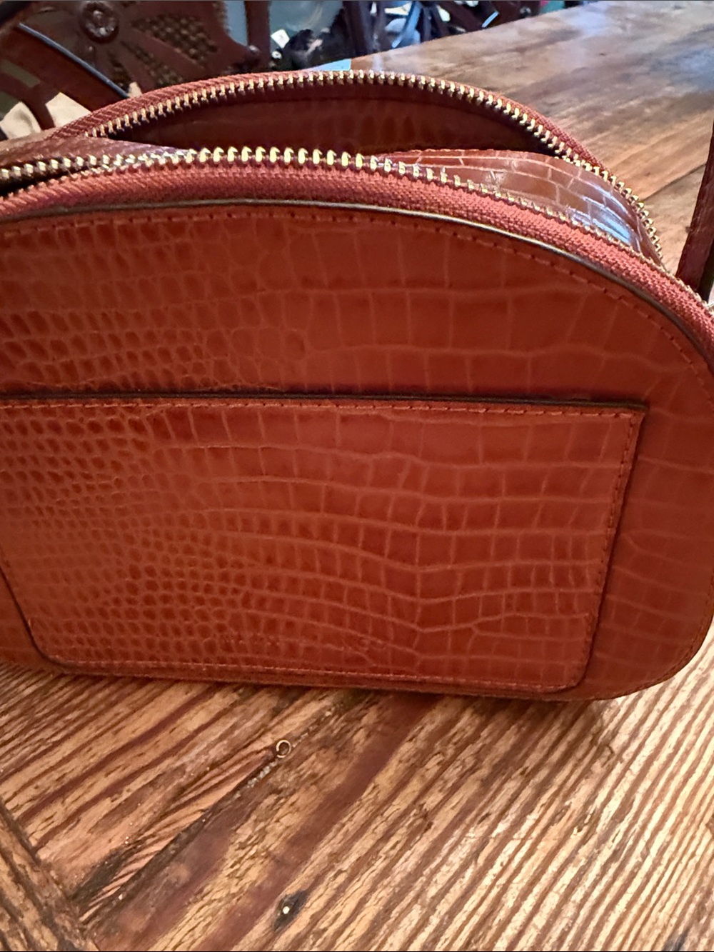 Melie  blanco Croc-Embossed Leather Crossbody Bag in Cognac.  Super
